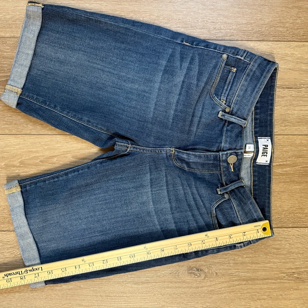 PAIGE Blue Jean Shorts with Frayed Hems and Distressed Look - Picture 6 of 8